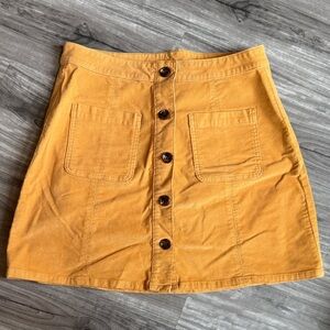 Button-Front light orange Mini Skirt.  Corduroy